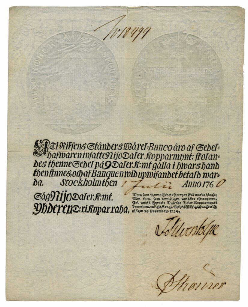 En sedel från 1700-talet.
