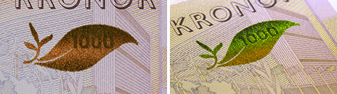 En bild som visar färgskiftningen på en tvåhundring.