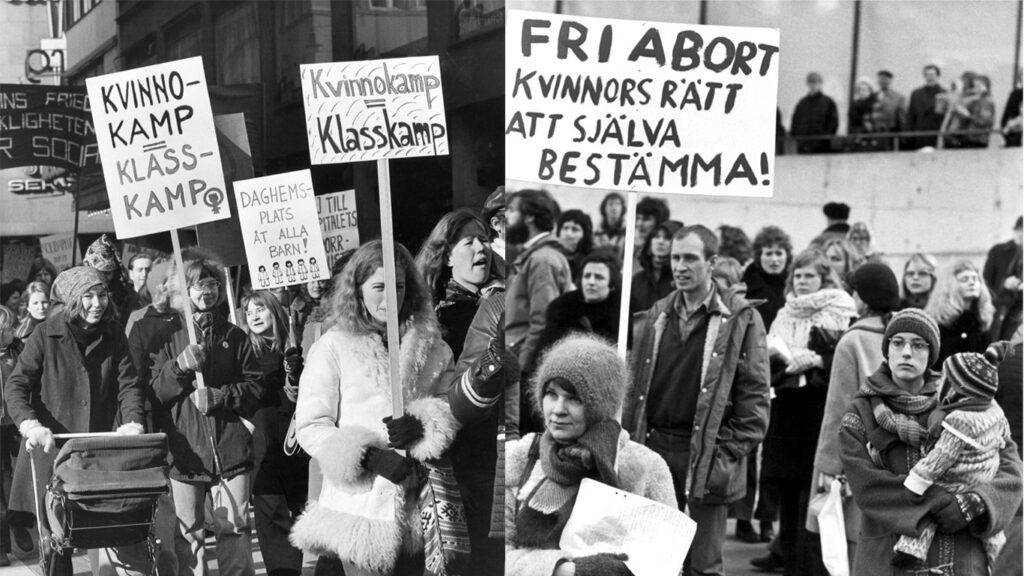 Demonstrationer för kvinnokamp och fri abort.
